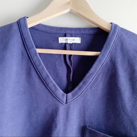 Madewell  V-Neck Textured Cotton Sweater Top in‎ Navy Blue, Size Medium - Picture 3 of 12